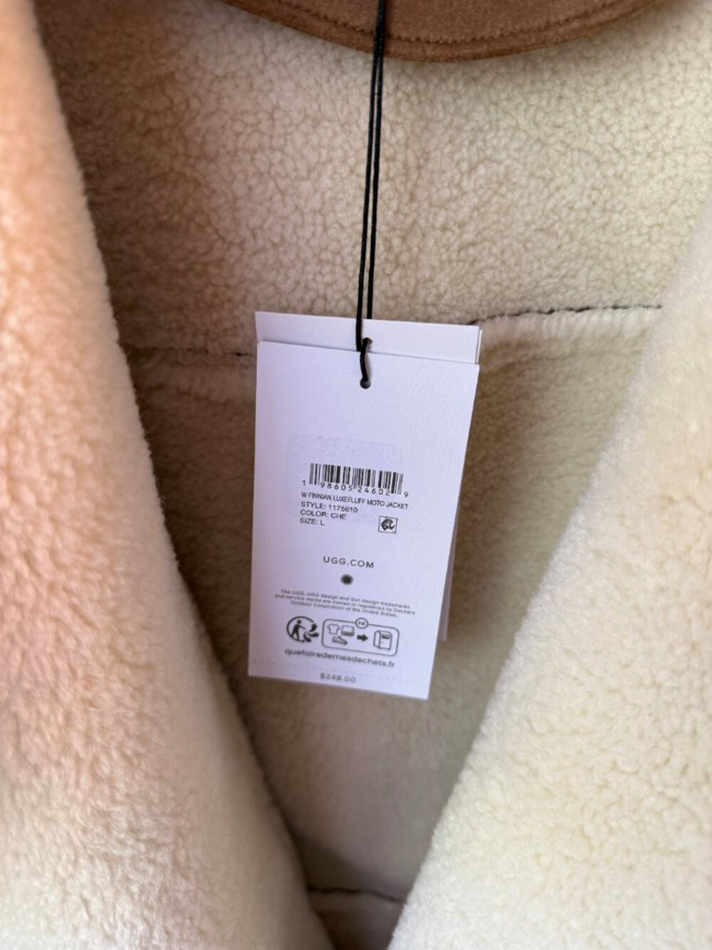 UGG Jacket -- Women's Finnian LuxeFluff Moto Jacket, Chestnut, Size Large - Picture 2 of 4